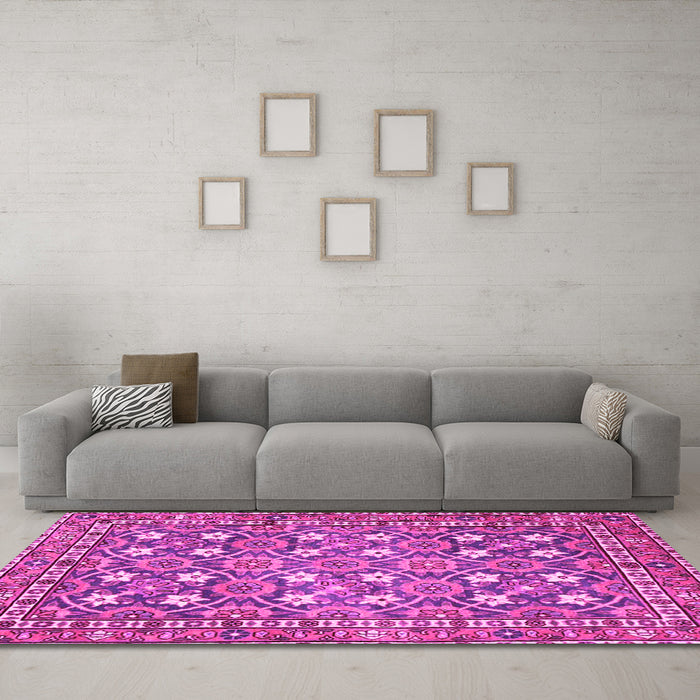 Machine Washable Persian Pink Traditional Rug in a Living Room, wshtr4175pnk