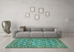 Machine Washable Persian Turquoise Traditional Area Rugs in a Living Room,, wshtr4175turq