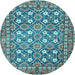 Round Machine Washable Persian Light Blue Traditional Rug, wshtr4175lblu