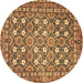 Round Machine Washable Persian Brown Traditional Rug, wshtr4175brn