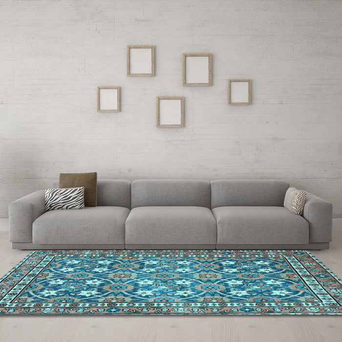 Machine Washable Persian Light Blue Traditional Rug in a Living Room, wshtr4175lblu