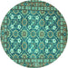 Round Machine Washable Persian Turquoise Traditional Area Rugs, wshtr4175turq