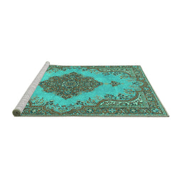 Sideview of Machine Washable Persian Turquoise Traditional Area Rugs, wshtr4176turq