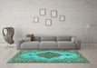 Machine Washable Persian Turquoise Traditional Area Rugs in a Living Room,, wshtr4176turq