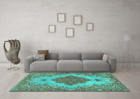 Machine Washable Persian Turquoise Traditional Rug, wshtr4176turq