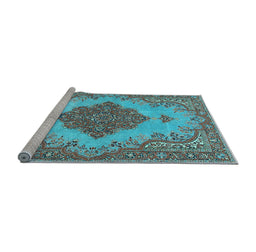 Sideview of Machine Washable Persian Light Blue Traditional Rug, wshtr4176lblu