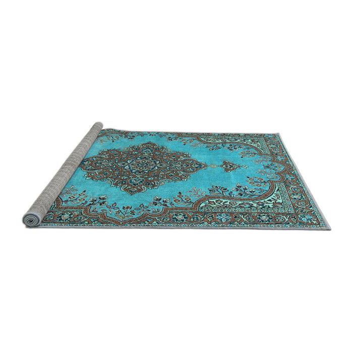 Sideview of Machine Washable Persian Light Blue Traditional Rug, wshtr4176lblu