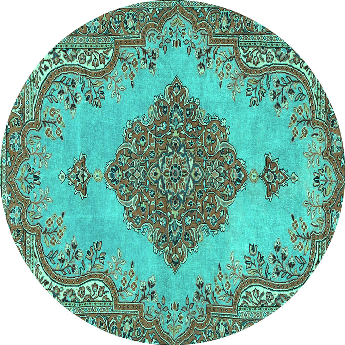 Round Machine Washable Persian Turquoise Traditional Area Rugs, wshtr4176turq