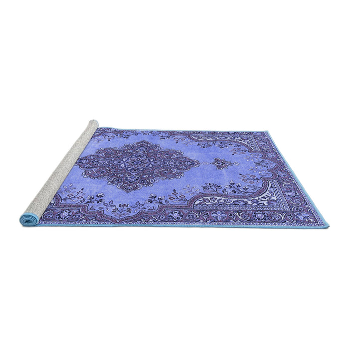 Sideview of Machine Washable Persian Blue Traditional Rug, wshtr4176blu