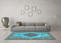 Machine Washable Persian Light Blue Traditional Rug, wshtr4176lblu