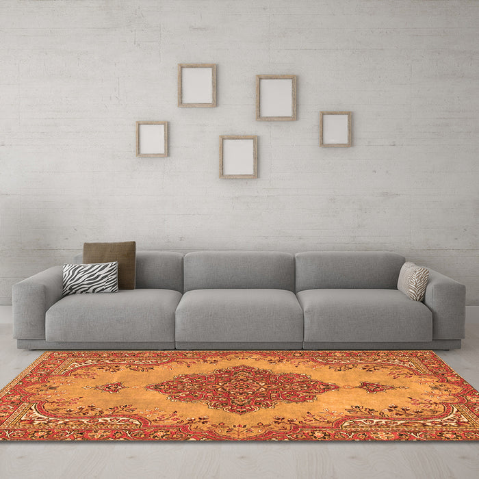 Machine Washable Persian Orange Traditional Area Rugs in a Living Room, wshtr4176org