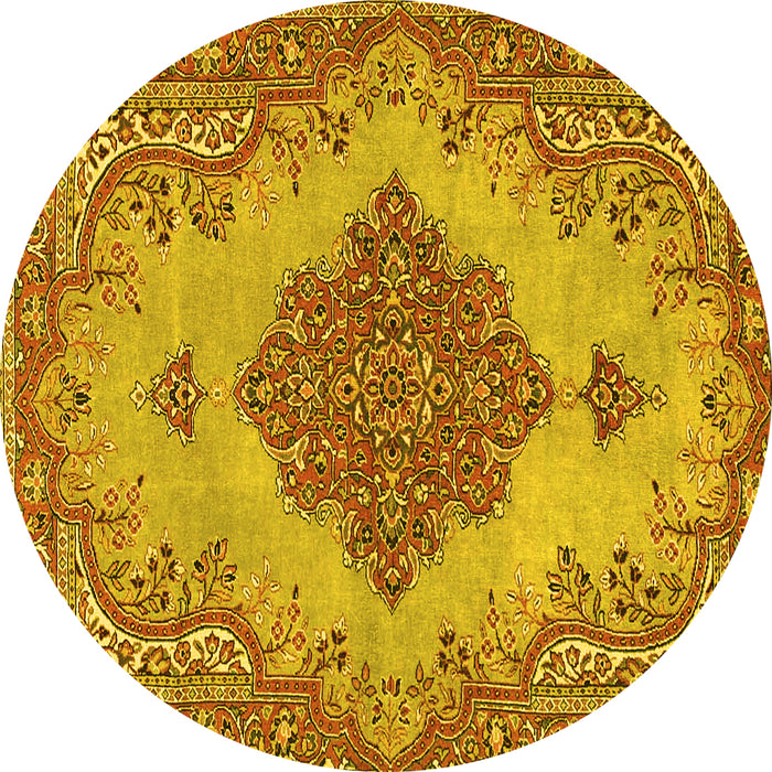 Round Machine Washable Persian Yellow Traditional Rug, wshtr4176yw