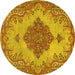 Round Machine Washable Persian Yellow Traditional Rug, wshtr4176yw