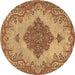 Round Machine Washable Persian Brown Traditional Rug, wshtr4176brn