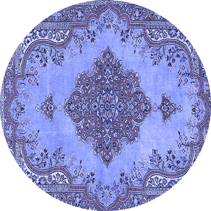 Round Machine Washable Persian Blue Traditional Rug, wshtr4176blu