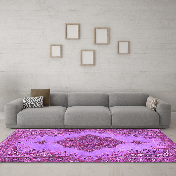 Machine Washable Persian Purple Traditional Area Rugs in a Living Room, wshtr4176pur