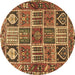 Round Machine Washable Persian Brown Traditional Rug, wshtr4177brn