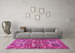 Machine Washable Persian Pink Traditional Rug in a Living Room, wshtr4177pnk