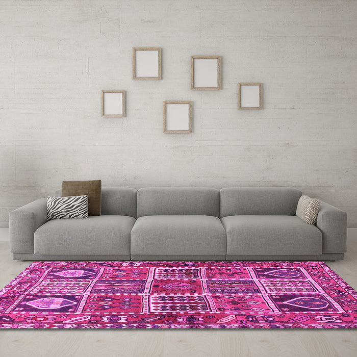 Machine Washable Persian Pink Traditional Rug in a Living Room, wshtr4177pnk