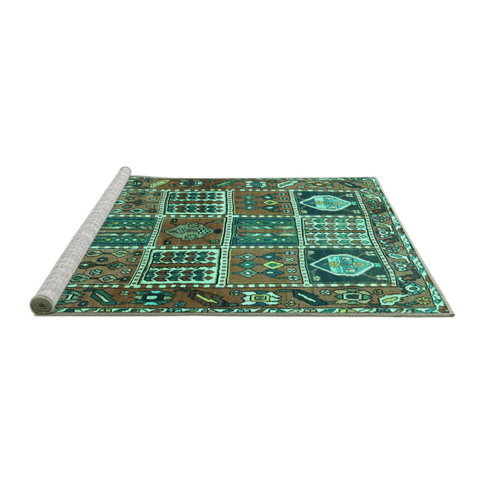 Sideview of Machine Washable Persian Turquoise Traditional Area Rugs, wshtr4177turq