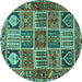 Round Machine Washable Persian Turquoise Traditional Area Rugs, wshtr4177turq