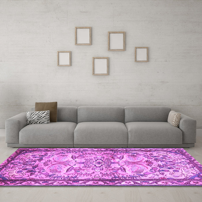 Machine Washable Persian Purple Traditional Area Rugs in a Living Room, wshtr4178pur