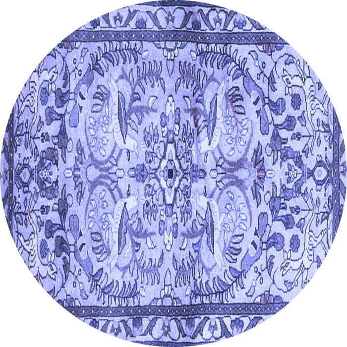 Round Machine Washable Persian Blue Traditional Rug, wshtr4178blu
