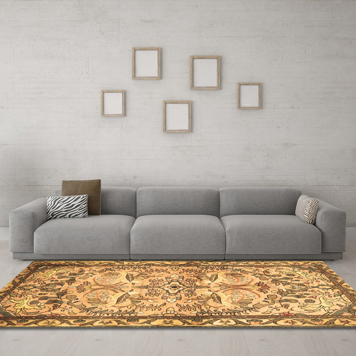 Machine Washable Persian Brown Traditional Rug in a Living Room,, wshtr4178brn