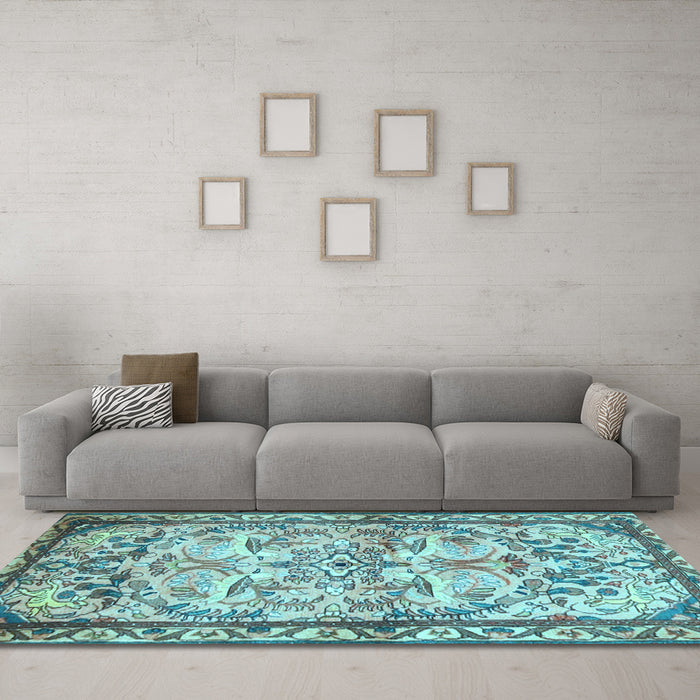 Machine Washable Persian Light Blue Traditional Rug in a Living Room, wshtr4178lblu