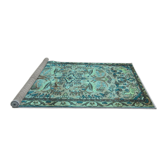 Sideview of Machine Washable Persian Light Blue Traditional Rug, wshtr4178lblu
