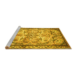 Sideview of Machine Washable Persian Yellow Traditional Rug, wshtr4178yw