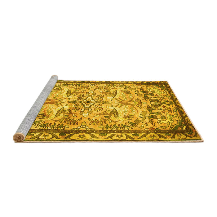 Sideview of Machine Washable Persian Yellow Traditional Rug, wshtr4178yw