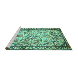Sideview of Machine Washable Persian Turquoise Traditional Area Rugs, wshtr4178turq