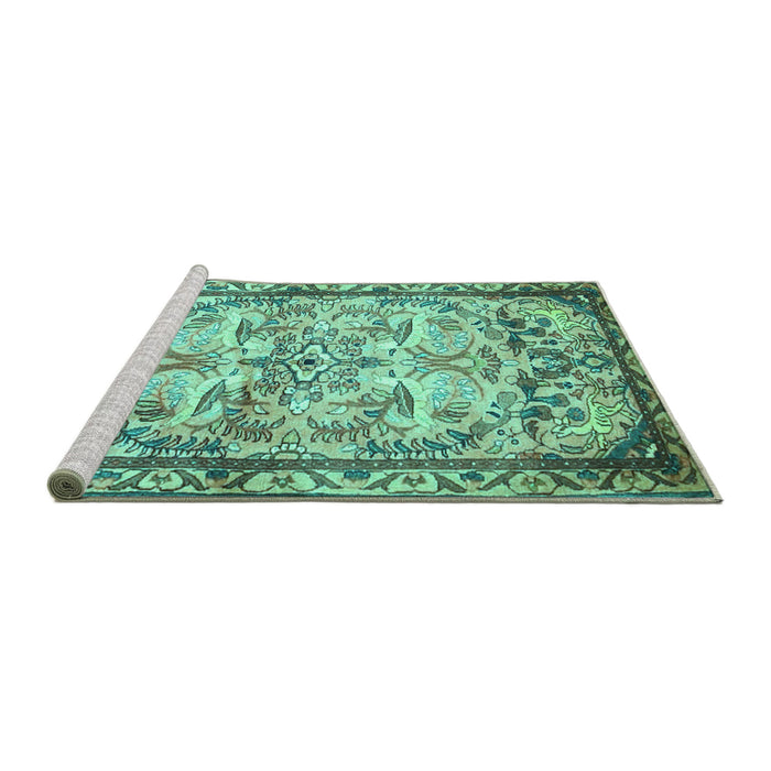 Sideview of Machine Washable Persian Turquoise Traditional Area Rugs, wshtr4178turq
