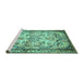 Sideview of Machine Washable Persian Turquoise Traditional Area Rugs, wshtr4178turq