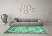 Machine Washable Persian Turquoise Traditional Area Rugs in a Living Room,, wshtr4178turq