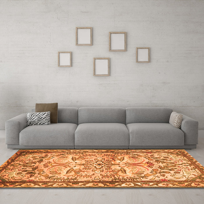 Machine Washable Persian Orange Traditional Area Rugs in a Living Room, wshtr4178org