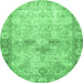 Round Machine Washable Persian Emerald Green Traditional Area Rugs, wshtr4179emgrn
