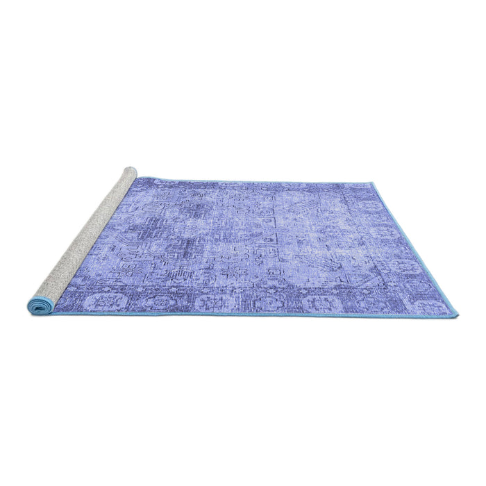 Sideview of Machine Washable Persian Blue Traditional Rug, wshtr4179blu