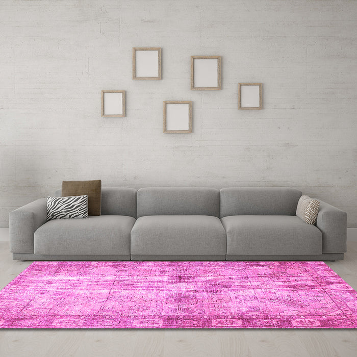 Machine Washable Persian Pink Traditional Rug in a Living Room, wshtr4179pnk