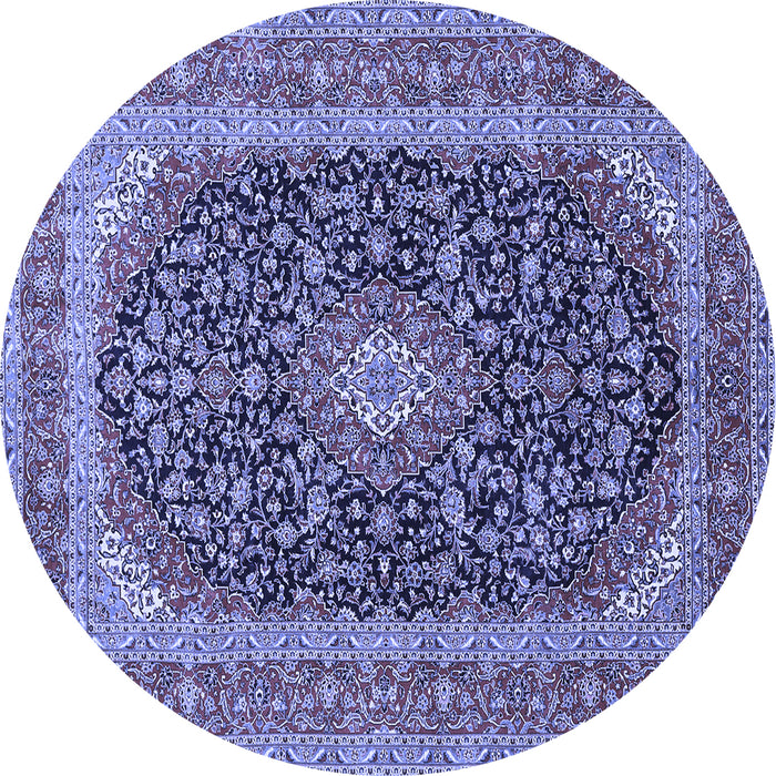 Round Machine Washable Medallion Blue Traditional Rug, wshtr417blu
