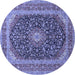 Round Machine Washable Medallion Blue Traditional Rug, wshtr417blu