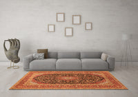 Machine Washable Medallion Orange Traditional Rug, wshtr417org