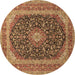 Round Medallion Brown Traditional Rug, tr417brn