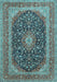 Machine Washable Medallion Light Blue Traditional Rug, wshtr417lblu