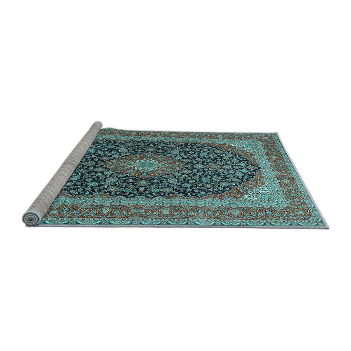 Sideview of Machine Washable Medallion Light Blue Traditional Rug, wshtr417lblu
