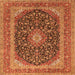 Round Machine Washable Medallion Orange Traditional Area Rugs, wshtr417org