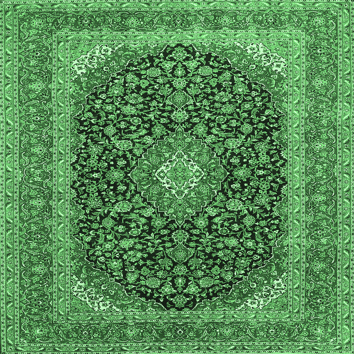 Square Machine Washable Medallion Emerald Green Traditional Area Rugs, wshtr417emgrn