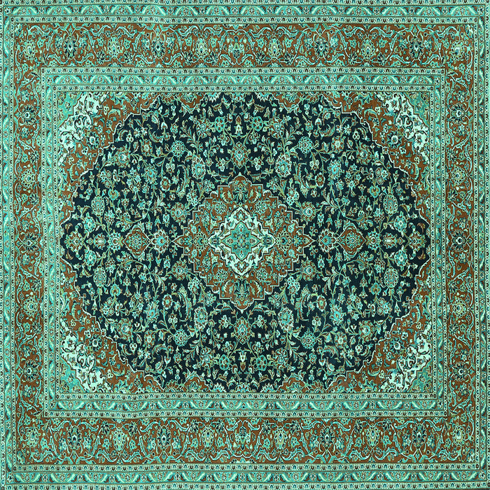 Square Machine Washable Medallion Turquoise Traditional Area Rugs, wshtr417turq