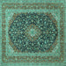 Square Machine Washable Medallion Turquoise Traditional Area Rugs, wshtr417turq